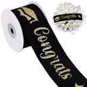 TONIFUL Glitter Gongrats Graduation Ribbon 2 Inch 10 Yards Black Graduation Satin Ribbon with Gold Glitter Printing for Flower Bouquet, Gift Wrapping, Graduation Party Decoration
