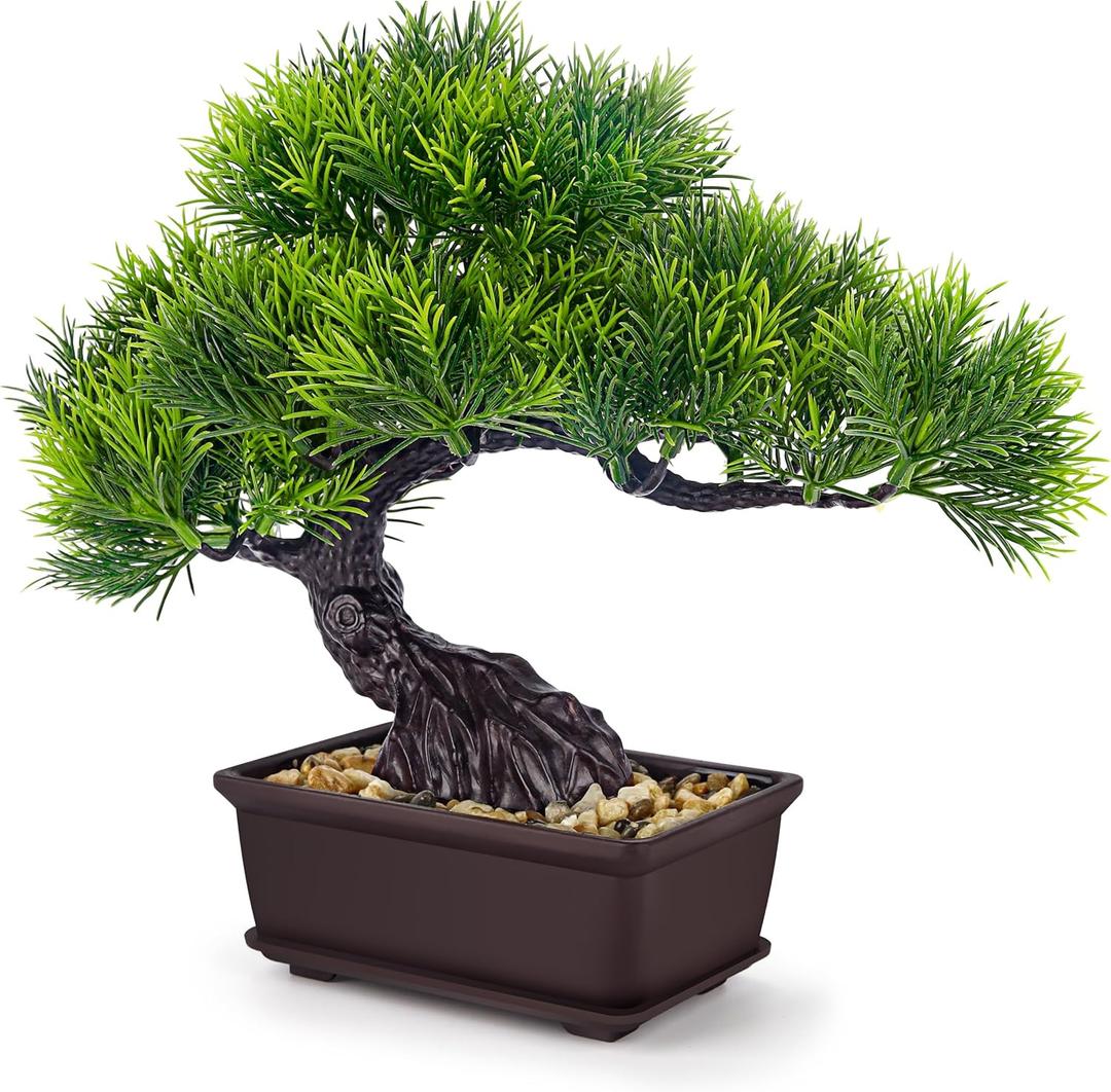 Der Rose 8'' Artificial Bonsai Tree Small Fake Potted Plants for Zen Japanese Home Office Desk Bathroom Shelf Decor (Pine)