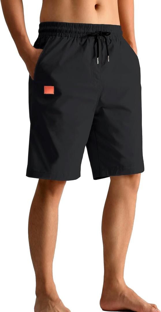 MO GOOD Mens Casual Shorts-Summer Beach Leisure Shorts, Stretch Golf Pants, Elastic Waist Drawstring Shorts with Pockets (Medium, Black)