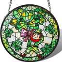 2 x St Patricks Day Decor Irish Gifts for Women Men Stained Glass St Patrick's Day Ornament Leprechaun Shamrock Window Hanging Decorations 6 Inch