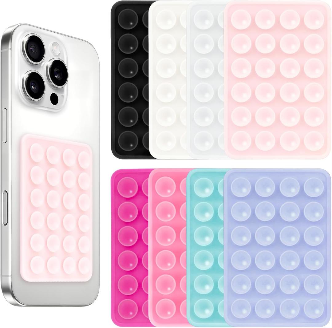 8PCS Silicone Suction Phone Case Mount, Non Slip Suction Cup, Hands-Free Phone Accessories Holder for Selfies and Videos, Silicone Adhesive Stand Sticky for Cell Phone