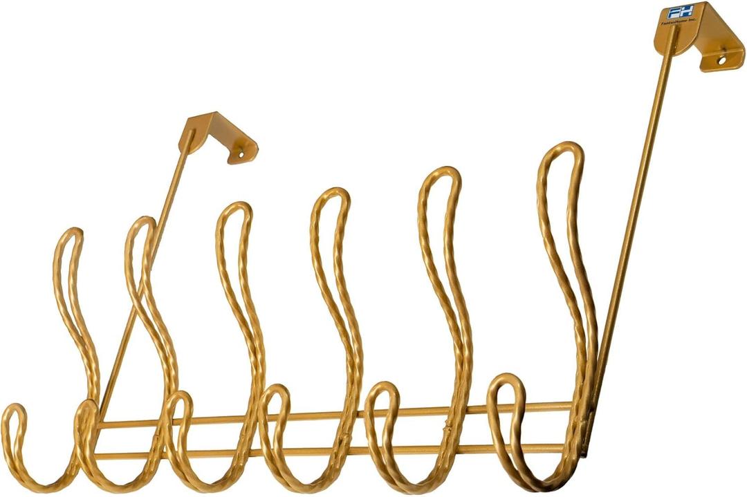 Twisted Design Over the Door Hook Rack, Towel Hanger, Coat Rack for Bathroom, Bedroom or Laundry Room (Gold With 12 Hooks)