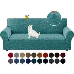 YEMYHOM 1 Piece Stretch Couch Covers for 3 Cushion Couch, Jacquard Sofa Cover with Non-Slip Elastic Bottom, Thickened Slipcover Furniture Protector for Dogs Pets (Large, Peacock Blue)