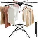 Foldable Clothes Drying Rack, 6 Rod Umbrella Style Height Adjustable Carbon Steel Laundry Stand with 40 Windproof Hooks, Collapsible Space Saving Tripod Garment Dryer for Indoor Backyard Outdoor, One Size