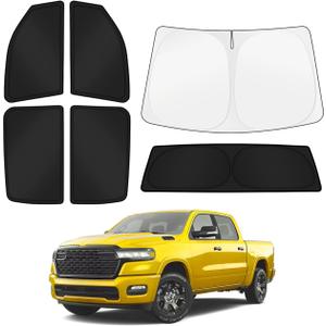 KUST Car Window Shades for Dodge Ram 1500 2019-2025 2026 (Crew Cab) Windshield Sun Shade Side Window Cover UV Block Privacy Protection Ram Accessories for Camping Blackout Rear Back Full Set 6PCS