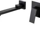Matte Black Wall Mount Tub Faucet with 180 Swivel Stainless Steel Spout, Solid Brass Valve, Modern Square Wall Mounted Tub Filler with Single Handle Temperature Control