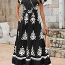 PRETTYGARDEN Womens 2026 Summer Casual V Neck Boho Maxi Dress Flowy Aline Bell Sleeve Tiered Floral Dresses with Pocket (M)