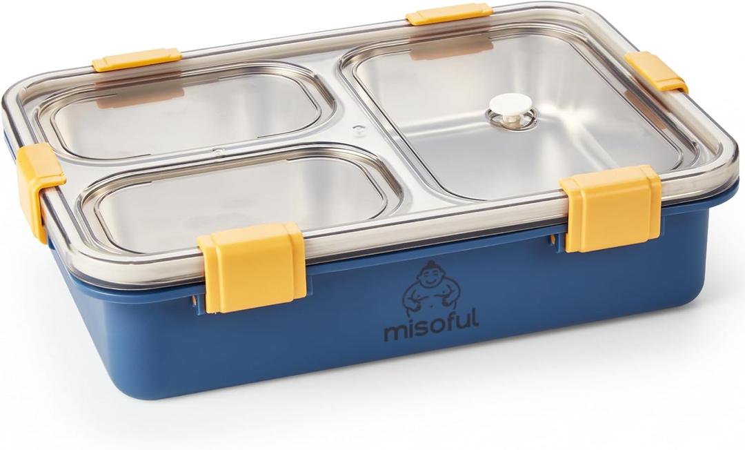 Bento Lunch Box for Kids & Adults - 1200ml 304 Stainless Steel Bento Box, 3 Compartments, Airtight & Leak-Proof Lunchbox, BPA-Free Food Container, Free Cutlery Set, Portable for School & Work - Blue