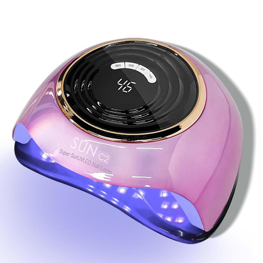 UV LED Nail Lamp, 288W Professional Nail Dryer for Gel Polish, 63 LED Beads Automatic Sensor Nail Curing Lamp with 4 Timer for Woman Girl Salon at Home (Pink-corded)