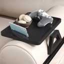 Couch Arm Tray with 360Phone,Bamboo Folding Sofa Tray,Sofa Armrest Trays Clip-On Couch Desk for Drinks,Snacks,Phone,Remote ControlBlack