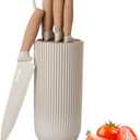 Knife Set, Wiztoynia 6-Piece Khaki Kitchen Knife Set for Home, Anti-Rust Non-stick Stainless Steel Sharp Chef Knife Set with Universal Knife Block for Kitchen, Ergonomical Design (Khaki)