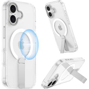 for iPhone 17 Case with Stand, TPU Camera Covered Control, Military-Grade Shockproof Protection, Magnetic Adjustable Kickstand Phone Case for iPhone 17, Compatible with MagSafe Accessories, Clear