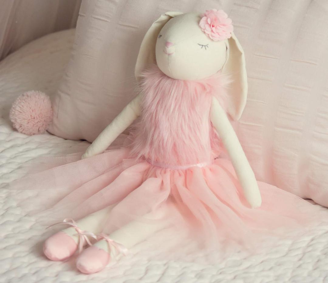 Lilly The Bunny | Beautiful Cream Cotton Linen Plush Doll with Floppy Ears, Arms & Legs | Authentic Pink Ballerina Tutu, Slippers & Cuddly Fur Top | Soothing Hand Stitched Face