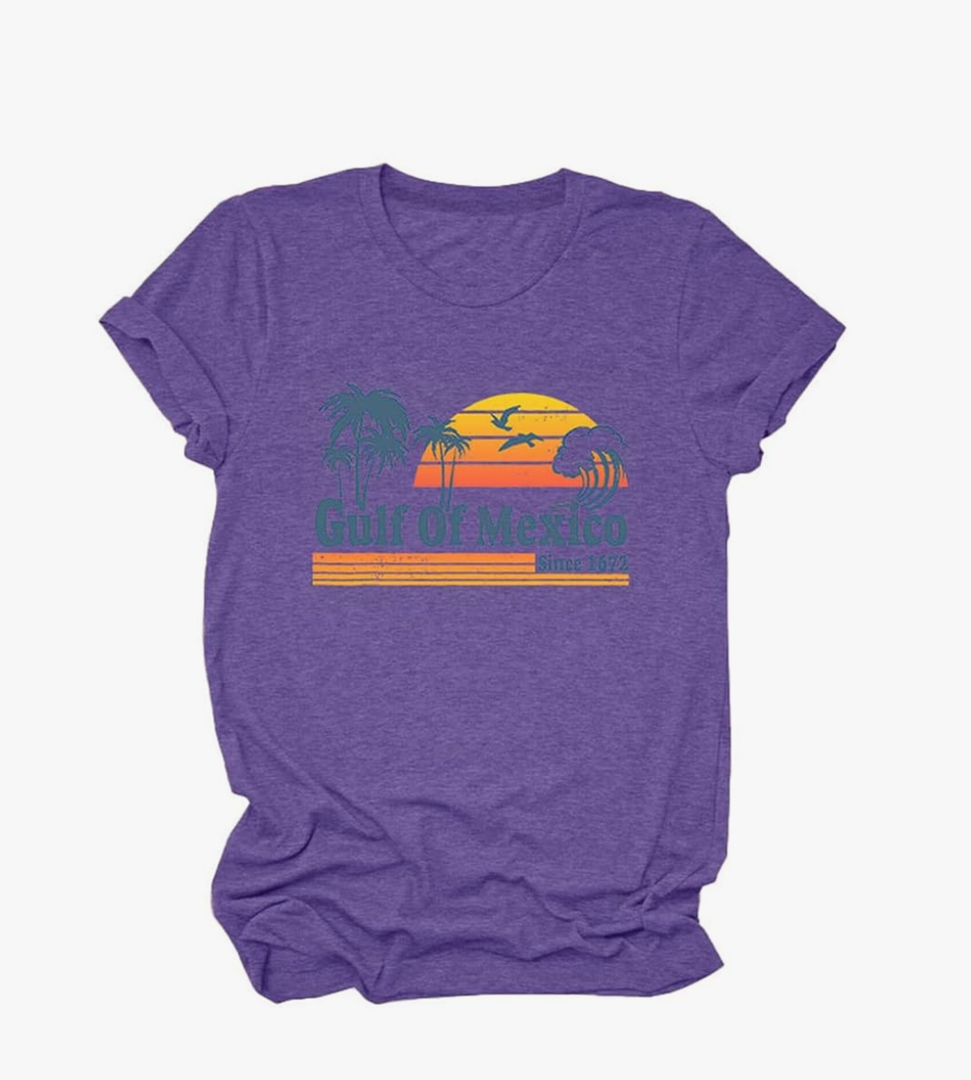 Gulf of Mexico Tshirts for Women Retro Beach Funny Graphic Tees Casual Holiday Vacation Gift Tops XL