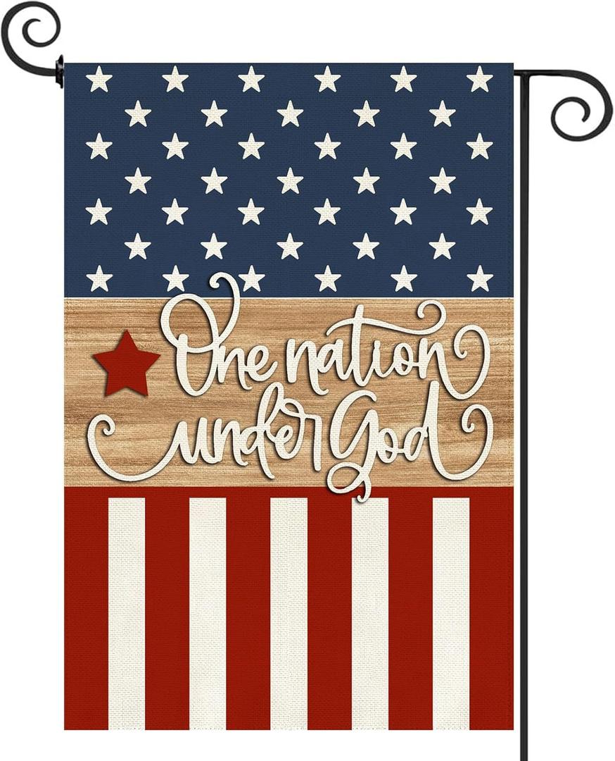 5 x Baccessor Patriotic 4th of July Garden Flag 12.5 x 18 Inch Double Sided Burlap One Nation Under God Memorial Day Independence Day Small Yard Flag Holiday Seasonal Farmhouse Outdoor Outside Decoration