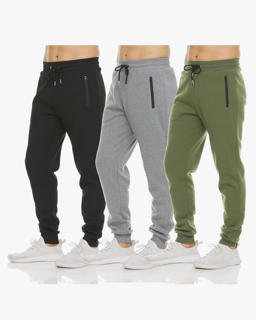 PURE CHAMP Mens Sweatpants 3 Pack Fleece Active Athletic Workout Jogger Sweatpants for Men with Zipper Pocket Size Large