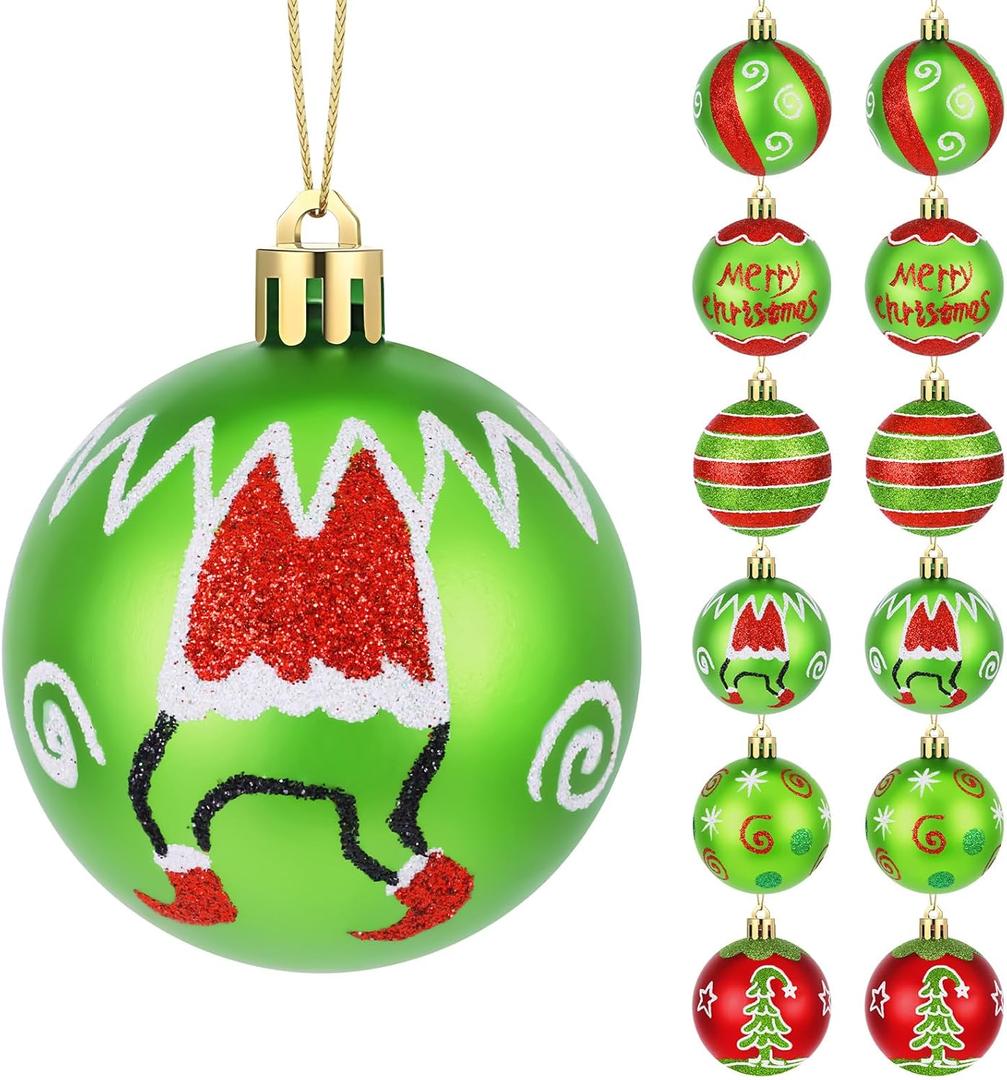 12 Pcs Christmas Decorations Indoor, 2.4" Christmas Ornaments for Tree Glittering Hanging Christmas Tree Decorations Red Green Christmas Ornaments Balls for Xmas Party Home Decor