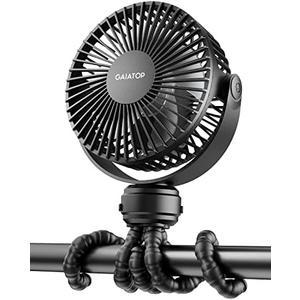 Gaiatop Mini Portable Stroller Fan, Battery Operated Small Clip on, Detachable 3 Speed Rechargeable, 360° Rotate Flexible Tripod Better Cooling for Car Seat Crib Treadmill Travel Black