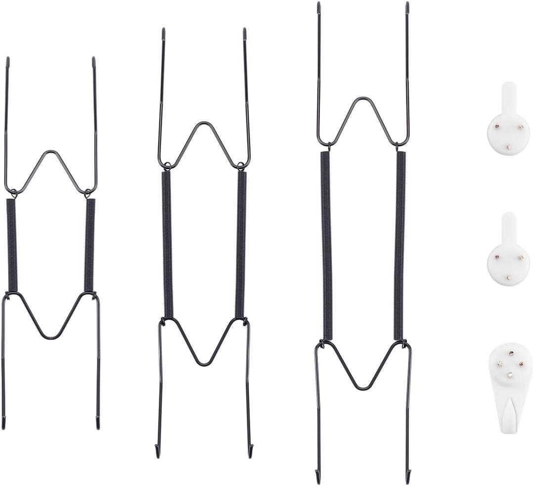 Bilillo 3-Piece Stainless Steel Wall Plate Hangers, 10/12/14 Inch Invisible Decorative Wire Plate Holders with 3 Pieces Wall Hooks for 8 to 16 Inch (Black)