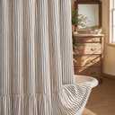Farmhouse Shower Curtain with Ruffle Hem Linen Shower Curtains for Bathroom Country Vintage Rustic Natural Fabric, Cream-Brown Stripe 60" W x 72" L