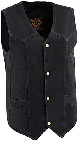 Milwaukee Leather DM1310 Men's Black Classic Denim Western Style Cowboy Biker Vest w/Snap Button Closure, M