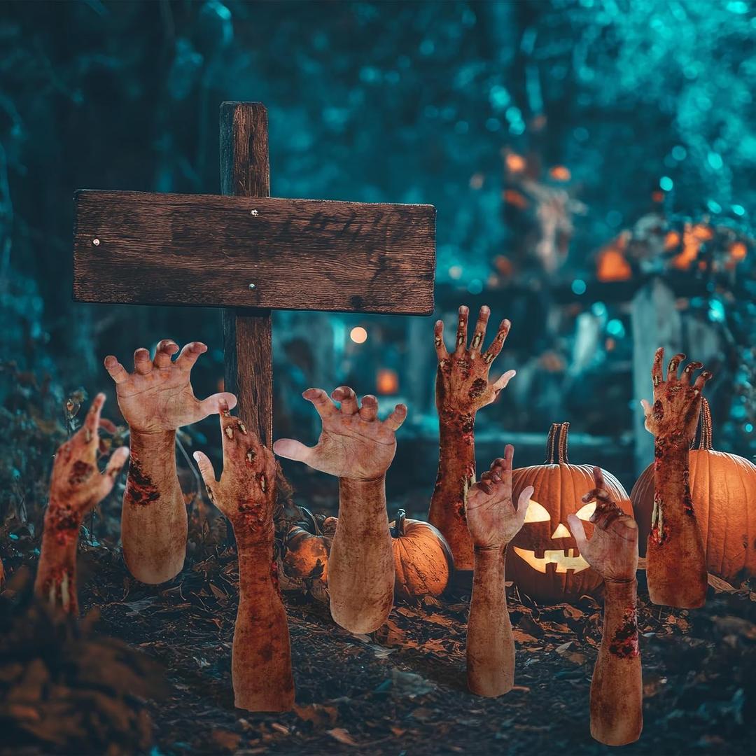 Weysat 8 Pcs Halloween Zombie Outdoor Decorations Graveyard Hand Stakes Yard Decor Realistic Zombie Arm Stakes Creepy Decor Outside for Halloween Outdoor Yard Lawn Haunted House Decorations