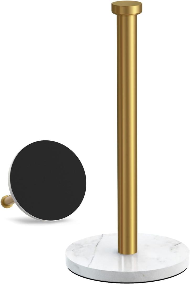 VEHHE Marble Paper Towel Holder for Kitchen Countertop, Standing Paper Towel Stand with Weighted Base & EVA Non-Slip Pad, for Bathroom or Kitchen (Gold)