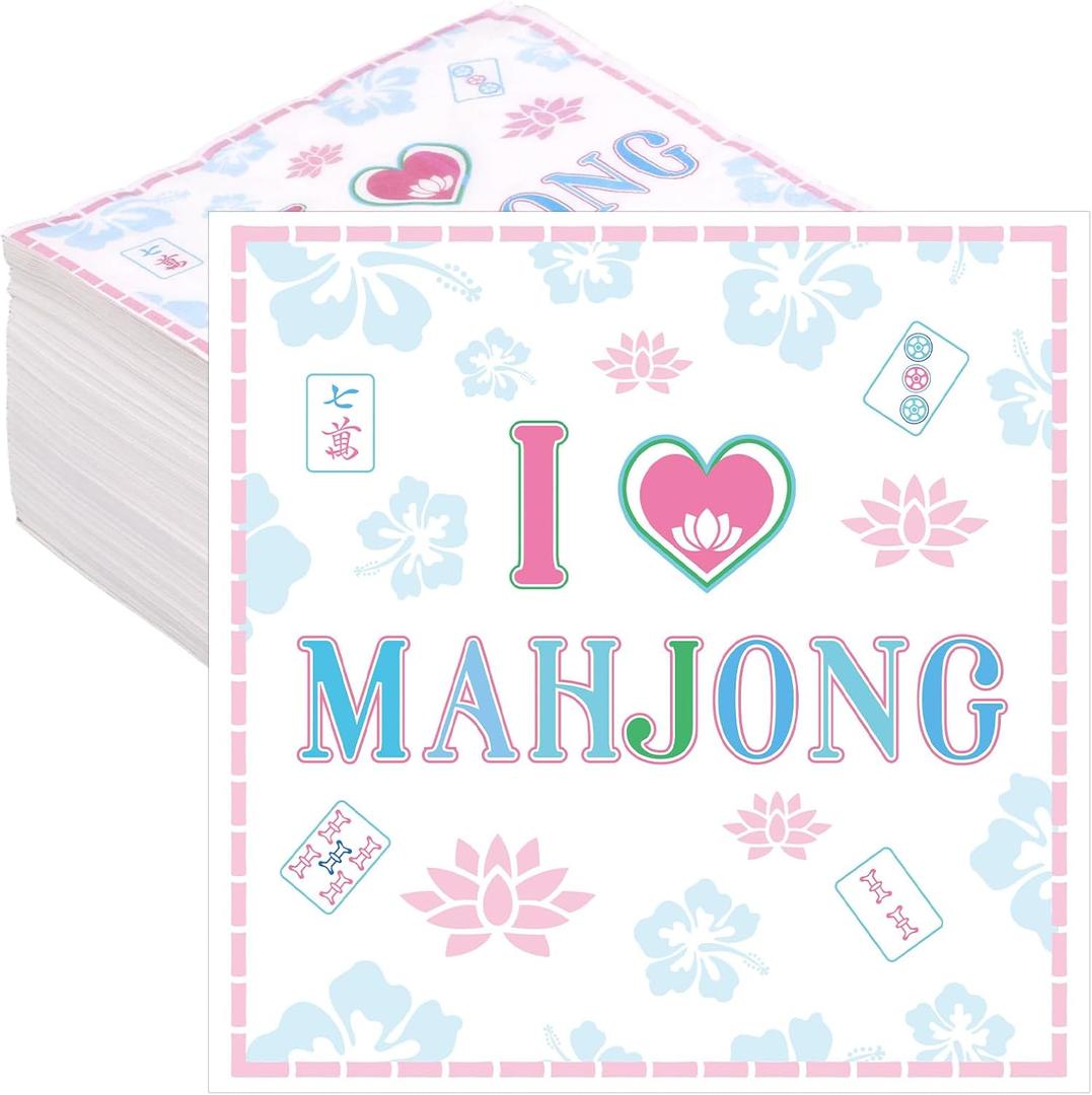 100pcs Mahjong Cocktail Napkins, 23x23cm/9x9in Double-Layer Drink Napkins for Mahjong Theme Parties Supplies Game Nights Weddings Accessories