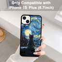 Black Cute Cat iPhone 15 Plus Case - 5.95 Inch Van Gogh Cute Cat iPhone Case, Non-Slip Pattern Design and Shock Absorption, Soft Silica Gel Frame Support Black Phone Case for Teen Girls and Sisters