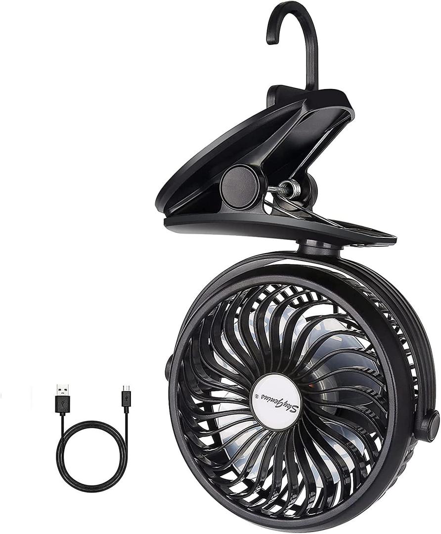 SkyGenius Battery Operated Clip on Stroller Fan, Portable Mini Desk Fan Rechargeable(Black)