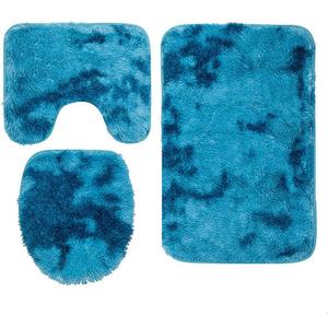 Reyox 3 Pieces Shaggy Bath Mat Set, Soft Absorbent Plush Microfiber Bathroom Rugs, Non Slip Bath Rugs Tie Dye Blue 3 PCS (3 PCS 20"x31"+U Shape 20"x16"+Lid 15"x16")