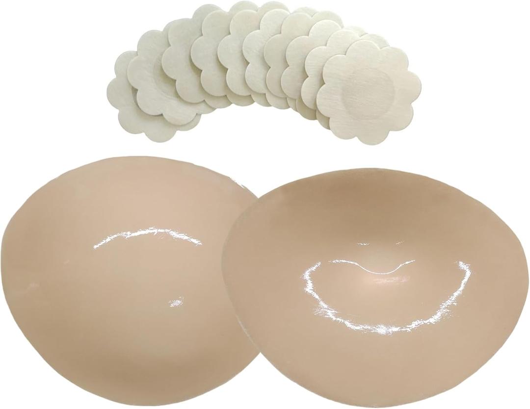 Double-Sided Sticky Bra Inserts, Invisible Breast Lift Self Adhesive Boob Pads Push up Bikini Pads for Swim (Medium, Beige)
