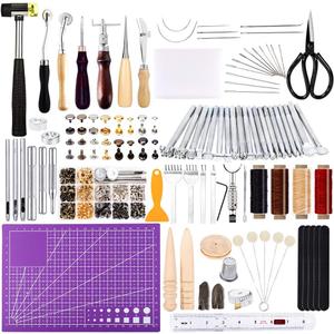 183Pcs Leather Kit, Leather Working Kits with Saddle Making Leather Working Tools, Leather Rivets Kit, Prong Punch, Leather Hammer for Leather Working, Leather Making, Leather Craft DIY