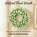 24 Inch White Artificial Forsythia Silk Front Door Wreath | Elegant white silk flower summer wreath, decor for wall, farmhouse indoor & outdoor home decoration