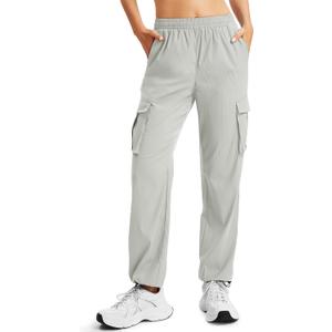 MAGCOMSEN Women's Cargo Pants Quick Dry Lightweight Hiking Travel Pants Water Resistant Safari Joggers with Pockets (Gray, L)
