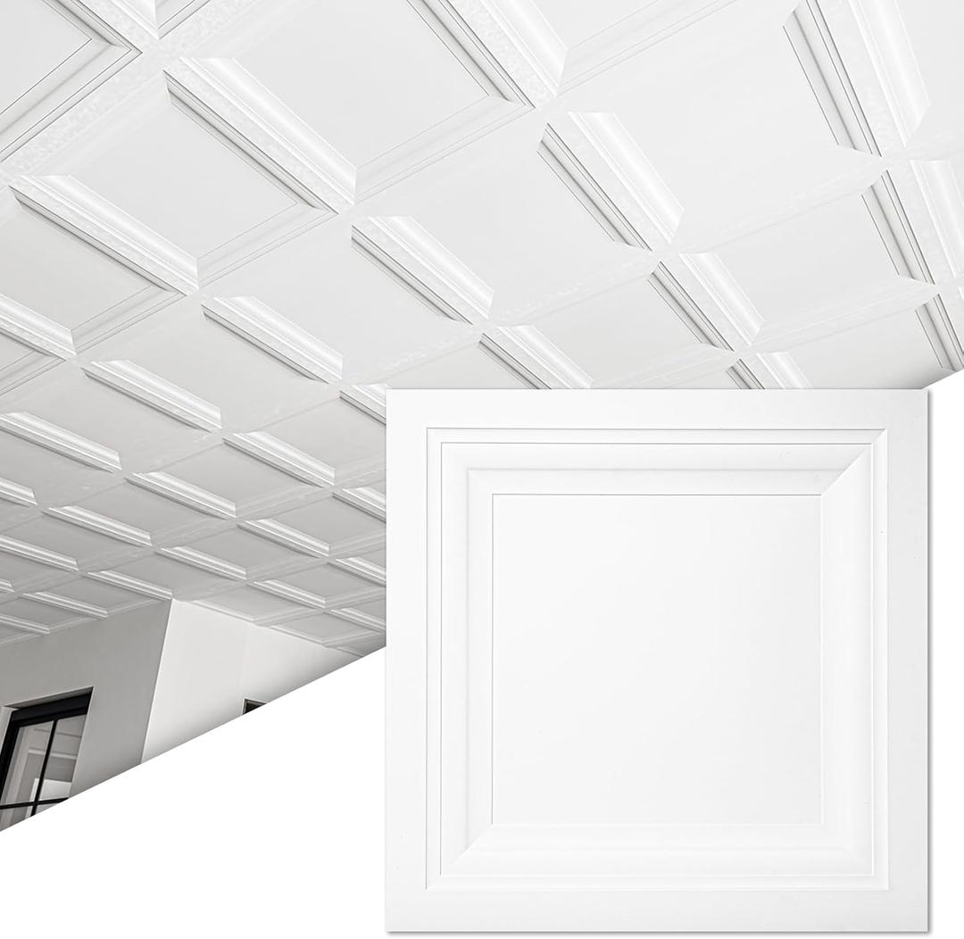 Art3d 24-Pack Square Drop Ceiling Tile 2ft x 2ft in White, PVC Ceiling Panel 24 x 24in. - Compatible with 15/16" Drop Ceil Grid System