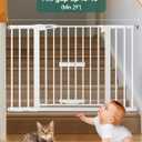 BABELIO 29-48" Extra Wide Baby Gate with Cat Door,Auto Close Metal Pet Door for Stairs, Doorways, House, Pressure/Hardware Mounted, Easy Walk Thru, White