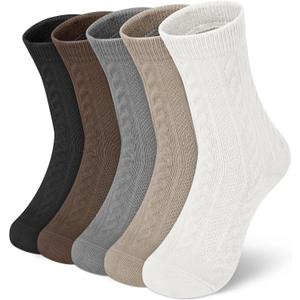 YSense Womens Wool Socks, Winter Boot Socks Stocking Stuffers Gifts for Women Men Warm Crew for Hiking (Large, Light Grey Khaki Cream White Black Coffee)