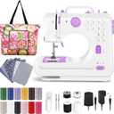 Sewing Machine for Beginners, Electric Mini Portable, 12 Built-in Stitches with Reverse Sewing, 2 Speeds Double Thread with Foot Pedal, Storage Bag, Cotton Fabric and Threads(Premium Set) (Purple)
