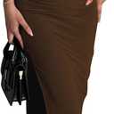 Womens' Sexy Summer One Shoulder Bodycon Long Stretchy Skin Tight Side Slit Date Night Dresses (Large, Brown)