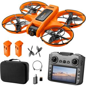 RC Drone with HD Dual Camera for Adults, FPV Drones with HD Screen on Controller, Brushless Motor Optical Flow Positioning Headless Mode Gesture Photo Remote Control Quadcopter, Beginner-Friendly Aerial Photography Drones with 2 Batteries & Night Light, S156 Drone for Indoor Outdoor Video Shooting (Orange)