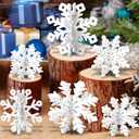 OuMuaMua 6 Set Snowflake Christmas Table Decorations - 12pcs White Wooden 3D Snowflake Decor Tabletop Centerpiece for Christmas Party Supplies Home Decor