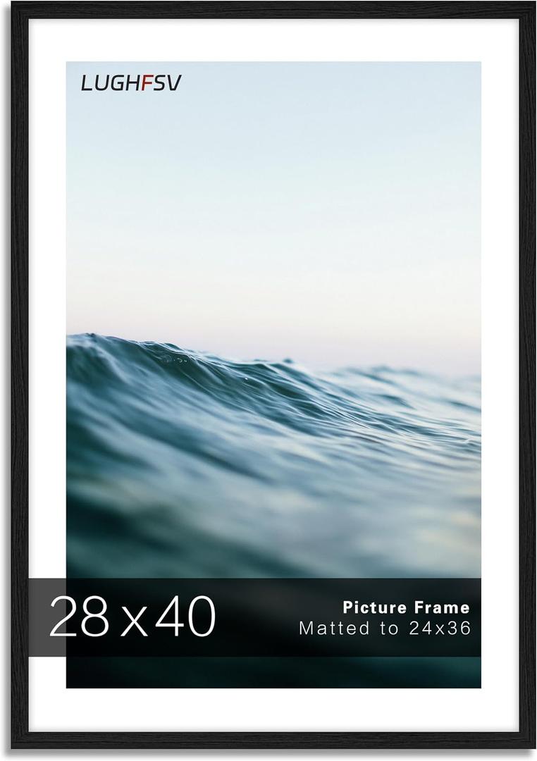 28x40 Picture Frame for Wall, Poster Frame 24x36 with Mat or 28x40 without Mat, Horizontal and Vertical for Wall Mounting, Home Office Decoration