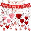 JOYIN 31 Pcs Valentines Day Decoration Kit with 1 Happy Valentine's Day Banner, 8 Foil Swirls, 14 Hanging Swirls with Heart Pendant, 8 Hanging Red Pink Heart Honeycombs, Valentine Party Supplies