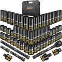 BOEN 1/2" Drive Impact Socket Set, 65-Piece Standard SAE (3/8" to 1-1/4") & Metric (10mm-24mm) Deep & Shallow Socket with Paint-Filled Markings, Includes Extensions, Ratchet, Adapter & Universal Joint