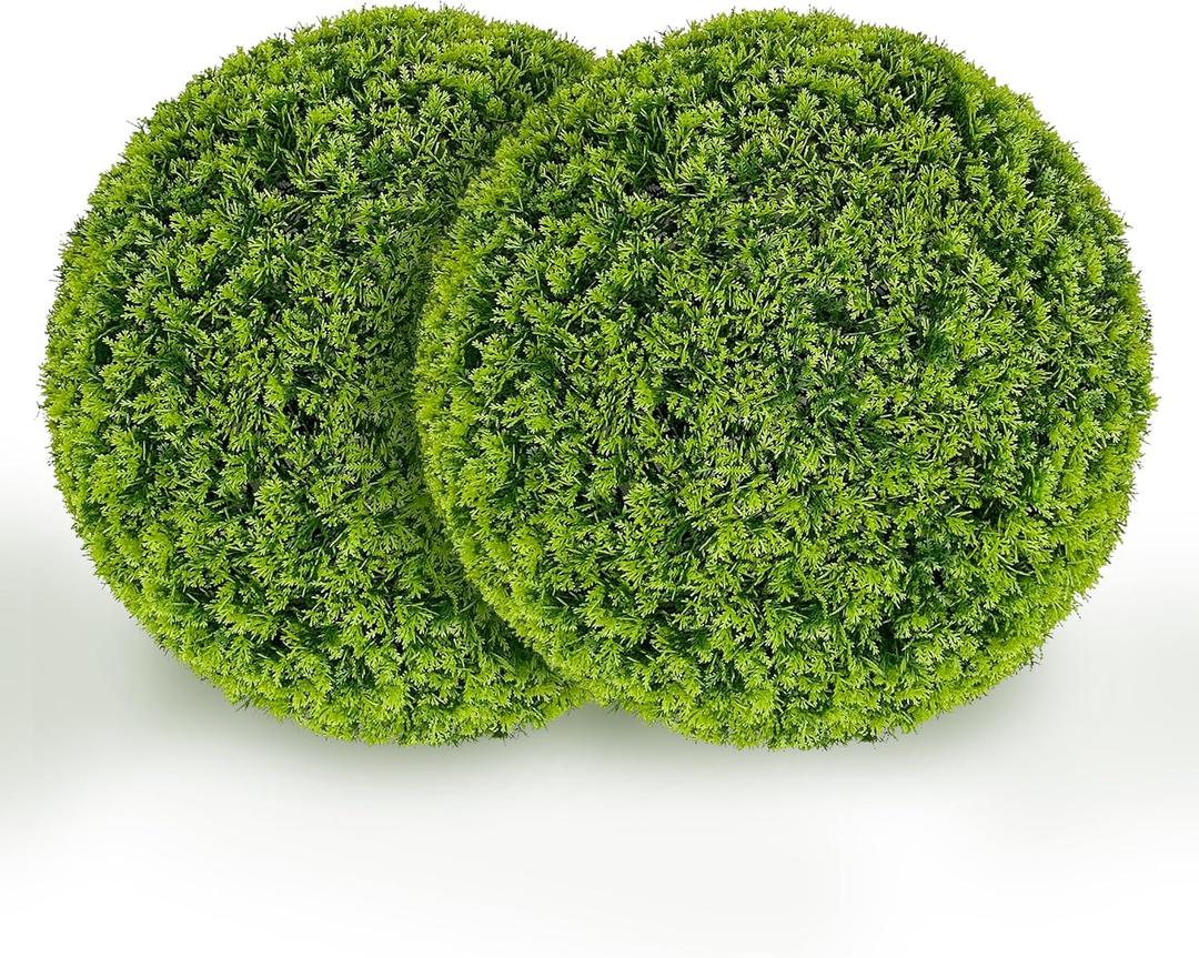 Artificial Plant Topiary Ball: UV-Anti 2 PCS 20 Inch 4-Layer Leaf Faux Boxwood Decorative Balls for Wedding, Balcony,Garden, Backyard and Indoor & Outdoor Greenery Home Dcor (Cypress)