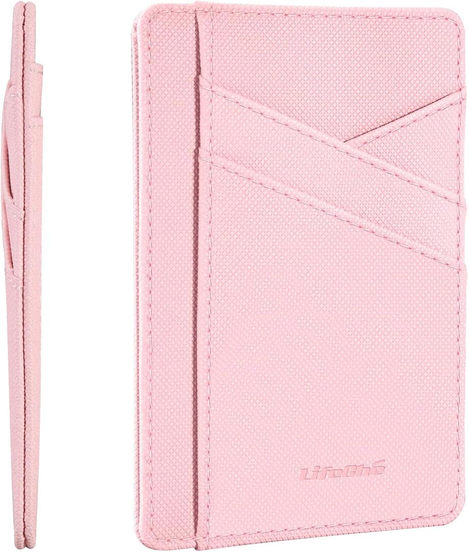 Minimalist Wallet Credit Card Holder Slim Wallet for Men Women, Soft Leather Front Pocket Wallet Small Compact Wallet Thin Card Case ID Window RFID Blocking Card Organizer Quick Access You Need (Pink)