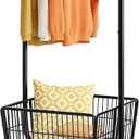 Tajsoon Rolling Laundry Cart with Hanging Rack & Laundry Basket, Black, Large