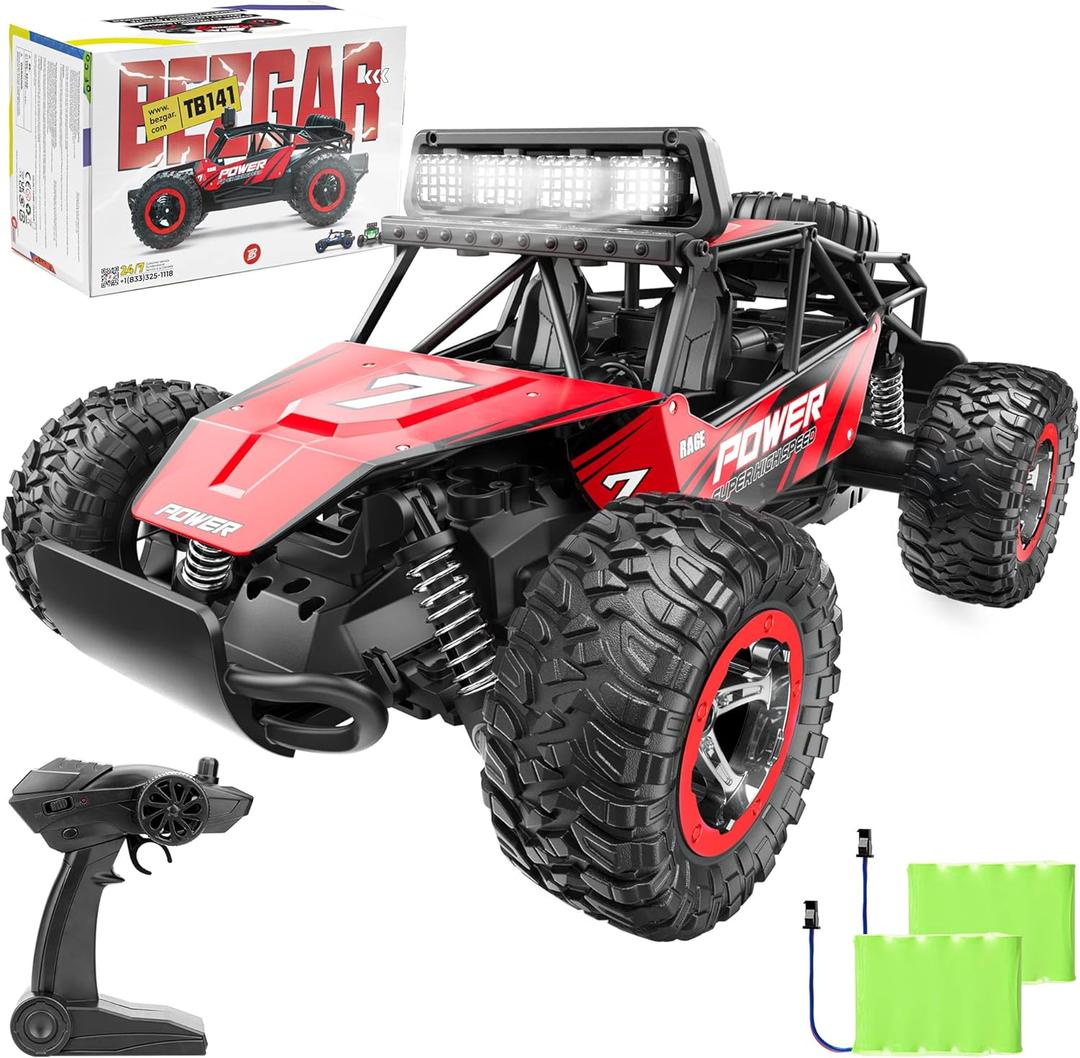 BEZGAR TB141 RC Cars1:14 Scale Remote Control Car, 2WD High Speed 20 Km/h All Terrains Electric Toy Off Road RC Car Vehicle Truck Crawler with Two Rechargeable Batteries for Boys Kids and Adults