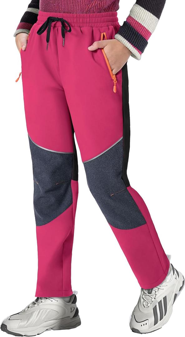 Kids Snow Ski Pants Hiking Boys Girls Outdoor Waterproof Windproof Fleece Warm Snowboard Pants (7 Years, 02-pink)